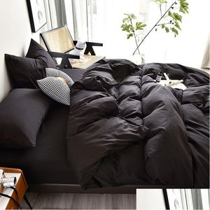 Set di biancheria da letto Piumino coreano in tinta unita Er Nero Housse De Couette Trapunta Queenking Size Ers 220X240 Letto in tinta unita di alta qualità Drop D Dhqo1