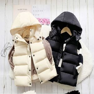 Жилет 3-12y зимний теплый рукавочный пиджак для детей сгущать жилет с капюшоном для мальчиков девочки Детское пальто. Изоляция 230222