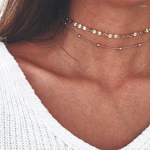 Choker 2 PCS/SET Simple Round Bead -kedja Kort halsband Multilayer Gold Silver Color Clavicle Set Personlighet Kvinnor