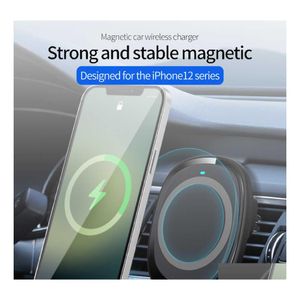 Bilhållare Magnetic Wireless 15W Charger Mount For Phone 12mini 12 Pro Max Magsafing Fast Charging Drop Delivery Mobiles Motorcyklar Dhnpt