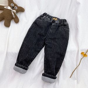 Jeans Kids Inverno Jeans Jeans Sólido Fleece Térmica Térmica Casual Denim