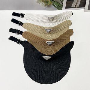 Korean version of straw woven empty top hat female summer travel sunscreen visor hat big eaves face cover fashion triangle label topless straw hat