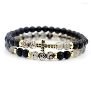 Strand 2pcs/Set Lucky Clear Onyx Stone Charm Bransoletka Mężczyzn Men Micro CZ krzyżuje bransoletki dla par Kobiety miłosne biżuteria na odległość