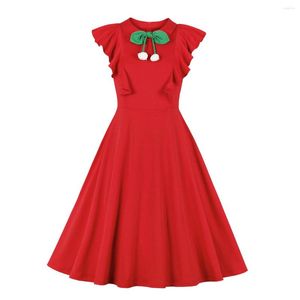 Casual Dresses Women Solid Party Dress With Bow Butterfly Sleeve 50s 60s Big Swing Hepburn Vintage Retro Rockabilly Daily Vestidos