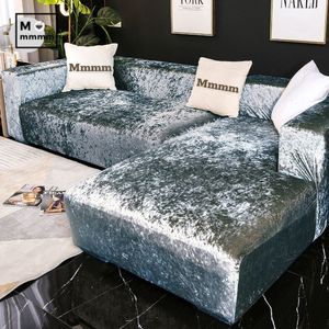 Chair Covers Velvet Sofa For Living Room Shiny Silver Corner Stretch Protector Pet Elastic Chaise Lounge 230222