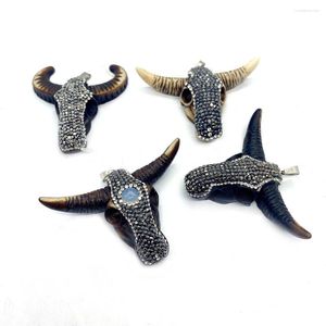 Pendant Necklaces Acrylic Bull Head Shape Pendants Inlaid Rhinestones Charms DIY Women Necklace For Jewelry Making Supplies Accessories