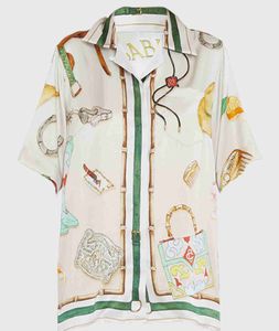 Шелковая повседневная рубашка Casablanca 23ss, ювелирные изделия для мужчин и женщин, белая шелковая рубашка с коротким рукавом для влюбленных