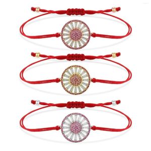 Charmarmband Purple Cubic Zirconia Crystal Sunflower Red String Armband Women 2023 Fashion Simple Flower Justerbara smycken