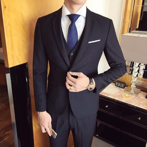 Mäns kostymer 2023 Herr Fashion Suit Men's 3 Piece Tuxedo Blazer Jacket Vest Pants Slim Professional Business Groom Wedding