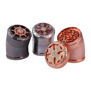 Flower Diamond Metal Herb Grinders Tobacco Grinder 4-Pieces Hand Grinding Shredder Crusher Bend Style With Display Packing New Arriving