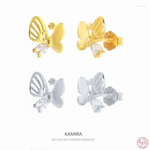 Studörhängen Kamira 925 Sterling Silver Fashion Sweet Mini Crystal Butterfly White Zircon For Women Wedding Party Fine Jewelry