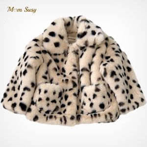 Положите Susy Fashion Baby Girl Boy Boy Winter Jacket Leopard Faux Furs Толстый детский матч теплый одежда 1-8Y 230222