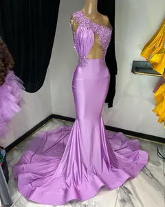 2023 Árabe Aso Ebi Lilac Mermaid Prom Vestidos