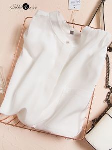 Kvinnors blusar skjortor minoritetsdesigner dold knapp design rund hals silk mode ol vind mullbär enficka 230223