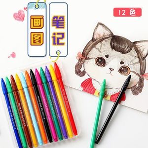 Canetas de gel de papelaria kawaii para caneta de pintura de agulha de água escolar 12 cores/conjunto de linhas de gancho de jardim de infância do jardim de infância