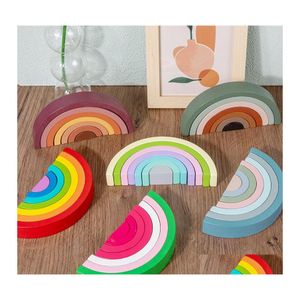 Sortieren Verschachteln Stapeln Spielzeug Kinder Bogenbrücke Regenbogen Bausteine Holz Spielzeug Baby Frühe Bildung Farbe Kognitive Blockstoy Dh5Rz