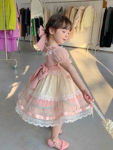 女の子のドレス夏の女の子ドレスキッズピンクのレースボウキュートパーティードレス女の子の服の誕生日パーティー