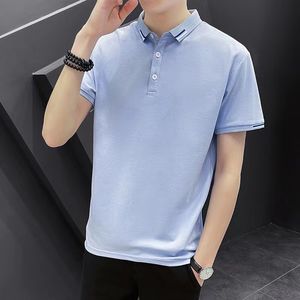 قميص بولو قصير الأكمام للرجال الأعمال الكورية النسخة الكورية الصلبة تلوين القميص القميص للشركات للرجال طباعة الملابس