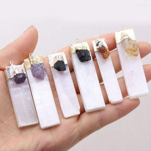 Pendanthalsband Natural Stone Amethyst Tourmaline Quartz Citrine Rectangle för smycken som gör DIY -halsband Tillbehör Gift Decor60x16mm