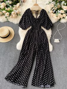 Kvinnors jumpsuits rompers vår kvinnor sexig polka dot jumpsuits romper tunna damer lösa breda ben byxor overall playsuits jumpsuits sommar casual 230223