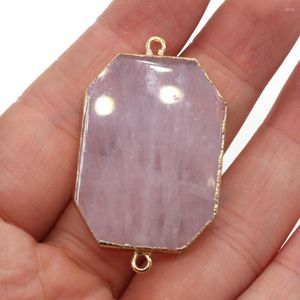 Pendant Necklaces 1pcs Natural Stone Crystal Connectors Pendants Rose Quartzs Double Hole Charms For Jewelry Making DIY Necklace Bracelet