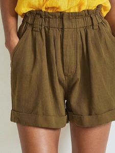 Women's Shorts ThreeColor Cotton Linen Loose Bud Ladies Casual AllMatch Rolled Short Pants with Pockets 230222