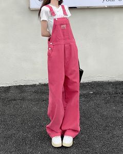 Kvinnors jumpsuits Rompers SM Jeans Womens Summer Preppy Style Loose Girls Pink Wide Leg Trousers Jumpsuit Korean Casual Denim Overalls Womens 78891 230223