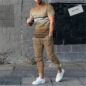 Męskie dresy z krótkim rękawem Twopierze pasująca linia klauzula 3D nadrukowana moda odzież sportowa luźna rozmiar S4XL Crew Neck 230222