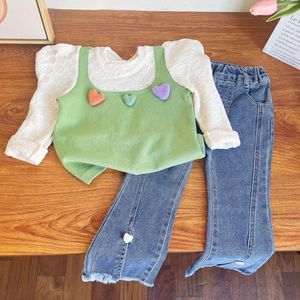 服セット子供たちファッショナブルな春の女の子かわいい偽の偽の二枚トップ