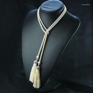 Подвесные ожерелья модная натуральное жемчужное ожерелье 2 слоя двойные цепь 120 см в длину подлинные кисточки Супер роскошные женщины подарки украшения
