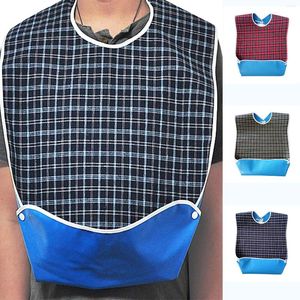 Table Napkin 3 Pcs Reusable Clothing Protector Bib Adult Bibs Plaid Print Large Washable For Elderly Senior And Disabled EL