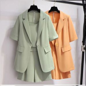 Two Piece Dress Small suit shorts set women summer 2023 fashion small person leisure network red Korean version of a threepiece 230222
