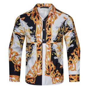 Męskie koszule luksusowy kwiatowy nadruk na jesienne męskie długi rękaw szczupłowy koszulka Asual Business Formalna sukienka Tops Street Party Tux#045