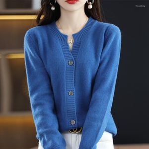 Kvinnorjackor Fashion Women's Autumn Winter Wool Cardigan Casual Round Neck Long Sleeve Elegant Chic Button Jacket