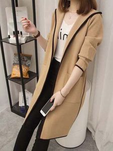 Giacche da donna Cardigan medio lungo Trench coreano Stile sciolto sottile con cappuccio Maglione versatile per interni ed esterni Tendenza 230223