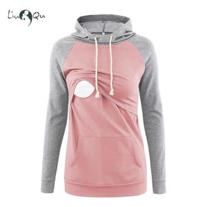 Maternità Tops Tees Liu Qu Womens Fleece Maternity Nursing Felpa con cappuccio Felpa con cappuccio Manica lunga Allattamento al seno Top Tasca a marsupio Vestiti 230223