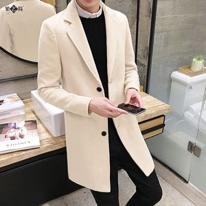 Designer Winter Mens Woolen Trench Coats Long Jacket Men mode Slim Coat 10 Color Options Overcoat Men Black White Khaki Red Windbreaker