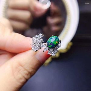 クラスターリングYulem Natural Black Opal Ring Luxury Exquisite Ladies Jewelry Classic Fashion S925 Pure Silver Autumn Products