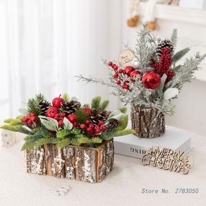 Decorative Flowers Artificial Christmas Tree Small Bucket Tabletop Ornament Art Crafts Decor For Indoor Outdoor Garden Yard Decorations