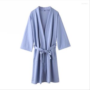 Indumenti da notte da donna Coppia Waffle Vestaglia ampia Abito Primavera Autunno Amanti Scollo a V Kimono Accappatoio Abbigliamento da notte casual con tasca Abito da casa