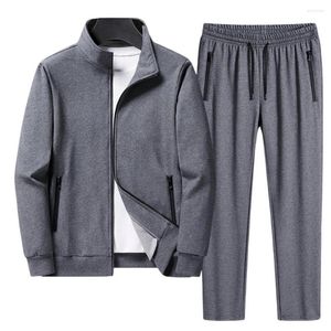 Abbigliamento da palestra 1 Set Giacca con polsini a costine con cerniera in due pezzi con temperamento Pantaloni in vita elastica per outfit sportivo da uomo