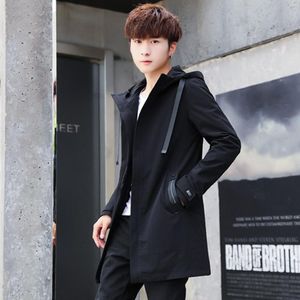Herrjackor vår och hösten mellan längd jacka koreanska smala huva mode casual topp för män vindbruten