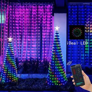 Strängar smart LED RGB Colorrgb Curtain String Light Bluetooth App Control Christmas Fairy Diy Bild Display Garland Decor