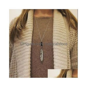 Pendant Necklaces Fashion Lava Rock Stone Arrow Feather Leaf Essential Oil Diffuser Necklace For Women Aromatherapy Jewelry Gift Dro Dhzbu