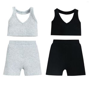 Clothing Sets Infant Baby Girl Tanks Vest Tops Shorts Solid Color Elastic Waist Casual Style Summer Backless Sunsuit