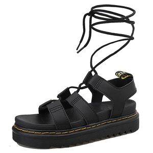 Sandals Women Women Summer Wedge Platform Genuine Leather Ins Sapatos de salto médio feminino Sexy Cross Telas ao ar livre 230223