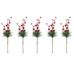 Decorative Flowers Christmas Decor Floral Holly Craft Diy Hand Greenery Wreaths Flower Cones Pines Fake Berries Stems Pick Berry Red