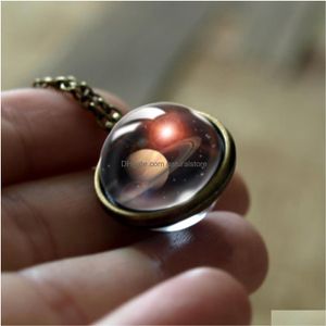 Pendant Necklaces Neba Galaxy For Wome Men Double Sided Rotatable Galss Universe Planet Art Picture Chains Fashion Jewelry Drop Deli Dhvd1