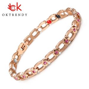 Bağlantı Zinciri Kristal Gem Kadın Bilezik Paslanmaz Çelik Sağlık Enerjisi Manyetik Gül Altın Moda Takı Takı Bilezikler Kadınlar İçin Bangles G230222