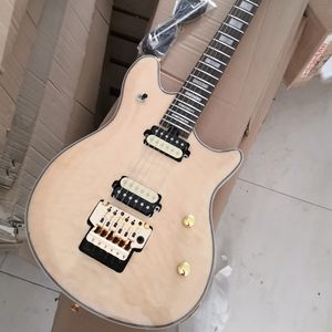 6 Strings Natural Wood Color Electric Guitar with Floyd Rose Humbuckers Rosewood Fretboard Customizable